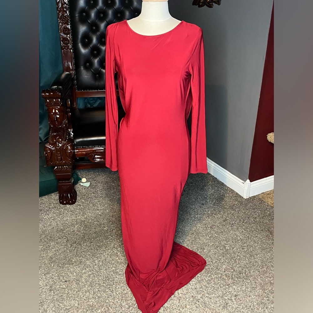 Open back red sheath dress